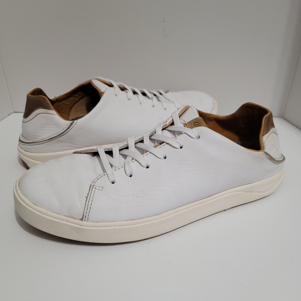 OluKai LAE'AHI LI 'ILI Sneakers Men's Sz 9.5M White Leather Shoes Drop-In Heel